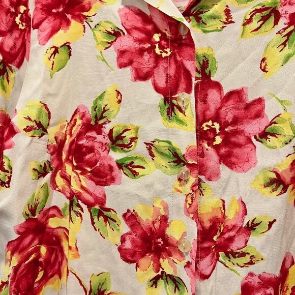 Vintage Hawaiian Tropical Short Sleeve Pink Floral Button Down Blouse Shirt XL - Picture 3 of 7